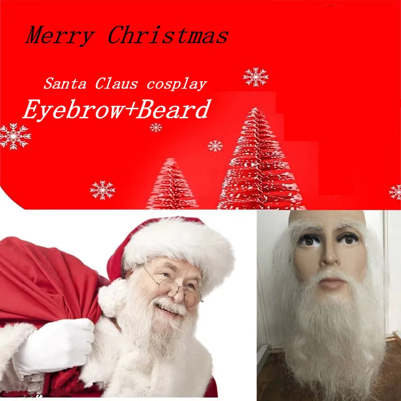 New Santa Claus Beard Synthetic Hair Short Cosplay Men White Hairpiece Accessories Christmas Gift  High Quality Hand Made