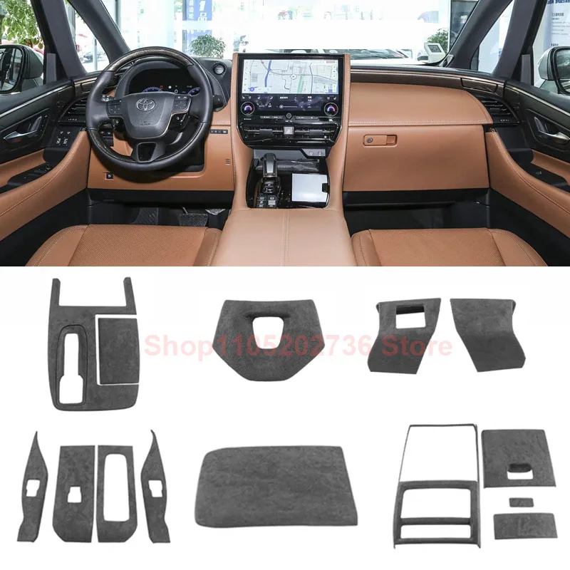 TOP SUEDE Overlays Interior Fit for Toyota Alphard 40 Vellfire AH40 2024 2025 2026 Door Panel, Gear Cover, Central Console Mat