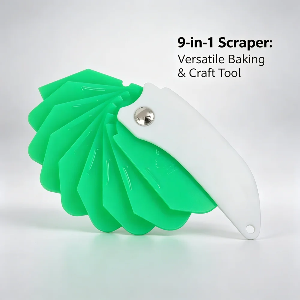 Foldable 9 Edge Scraper Tool Straight Curved Blades For Auto Film Wrap Glue Label Paint Sticker Residue Removal Supplies