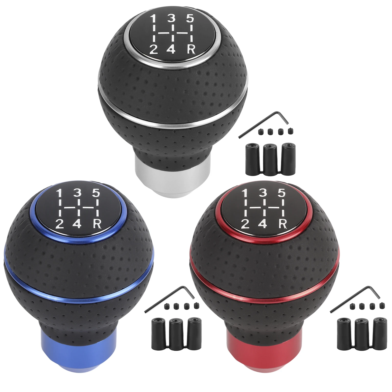 

Универсальная 5-скоростная ручная ручка переключения передач из алюминиевого сплава и кожи, рычаг переключения передач для автомобиля, черный/синий/красный автомобильный аксессуар