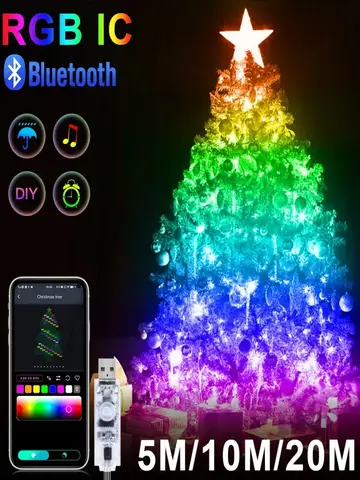 5M/10M/15M/20M RGBIC USB Sting Light Bluetooth APP DIY LED Fairy Lights Garland Decoration for Christmas Wedding Birthday Party