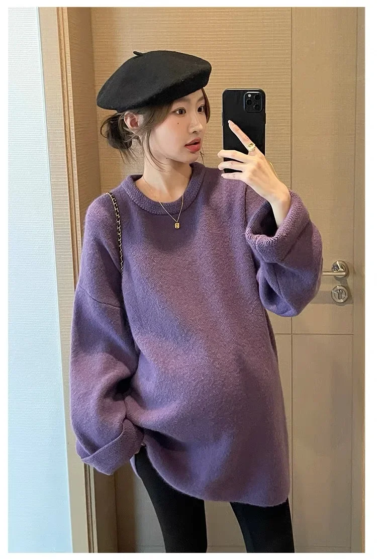 Koreanische Art Mutterschaft pullover Herbst einfarbige Mode plus Größe schwangere Frau Strick pullover lose lässige Jacke Top