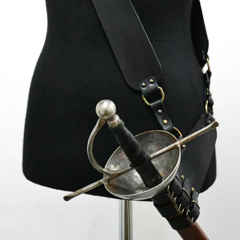 القرون الوسطى حزام الكتف حامل السيف غمد غمد فارس القراصنة زي قابل للتعديل بولي حزام حزام جلد الحافظة سيف ذو حدين شماعات LARP