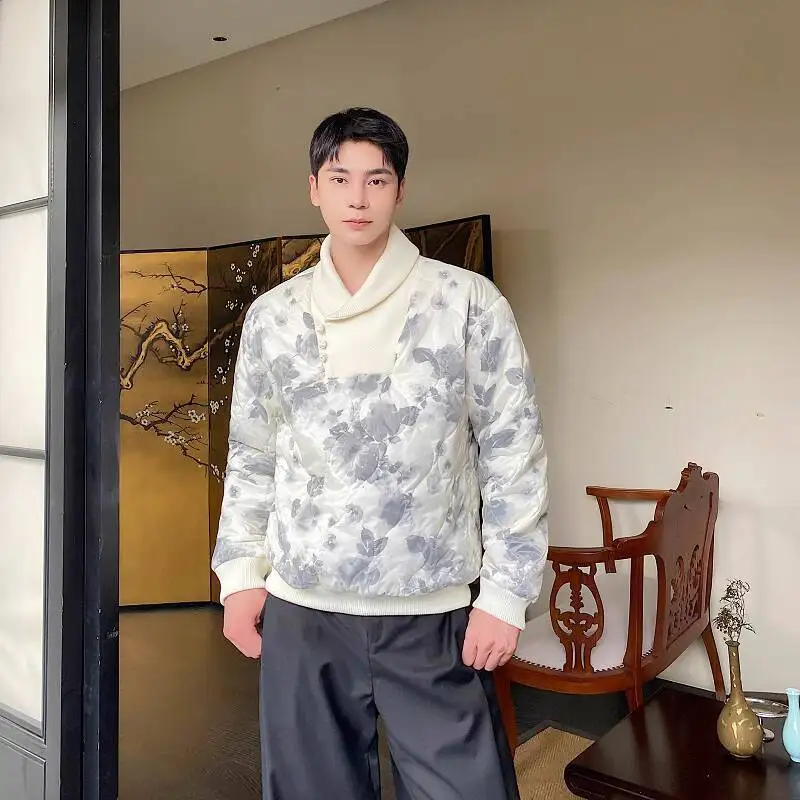 WTHT Trendy Men's Tie Dye Patchwork Design Casual T-shirts Fashion Chinese Style Turn Down Collar Tops Male 2025 Autumn 2A1919