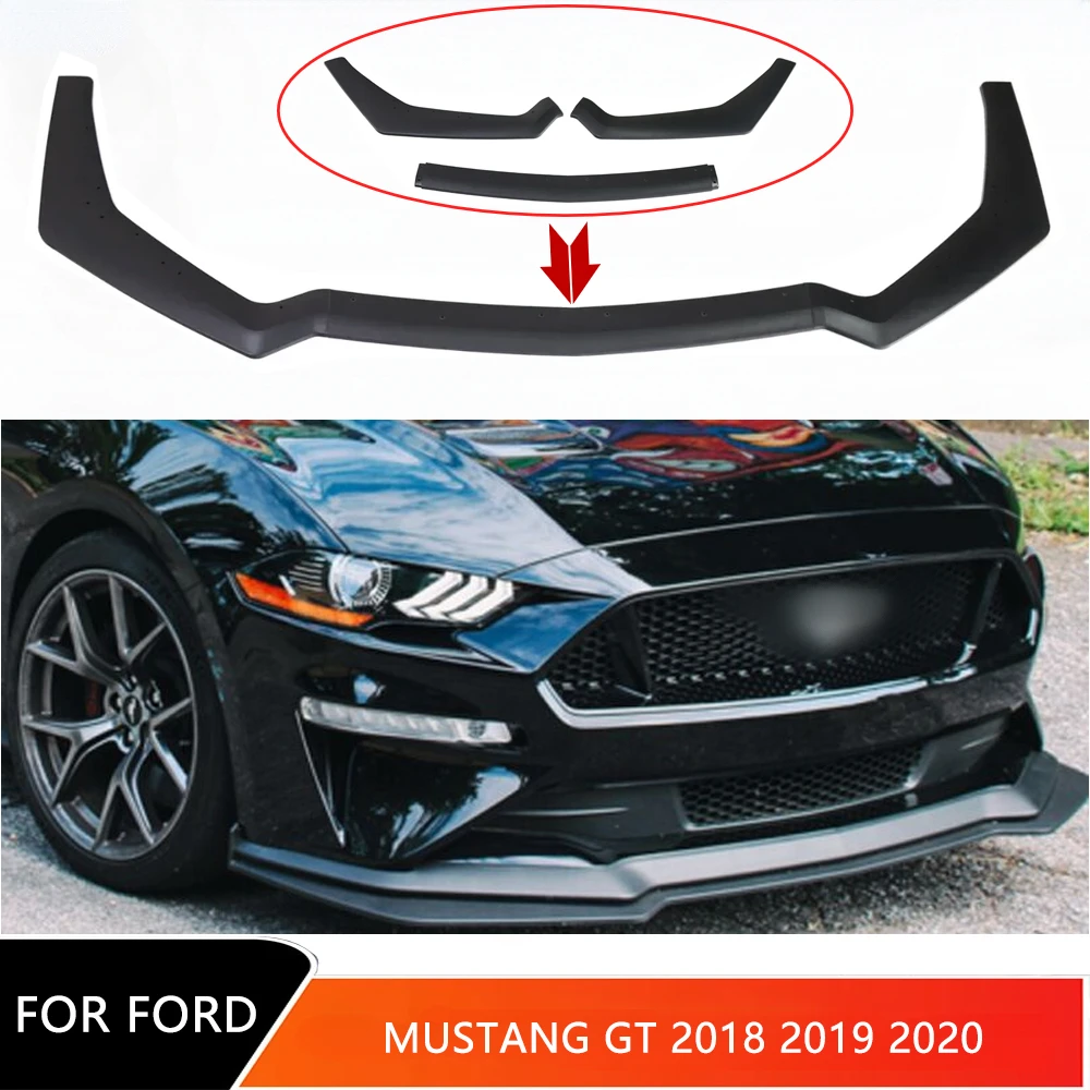 For Ford Mustang GT 2018 2019 2020 Car Front Bumper Lip Spoiler Body Kit 3-Piece Black Canard Splitter Diffuser Auto Accessories