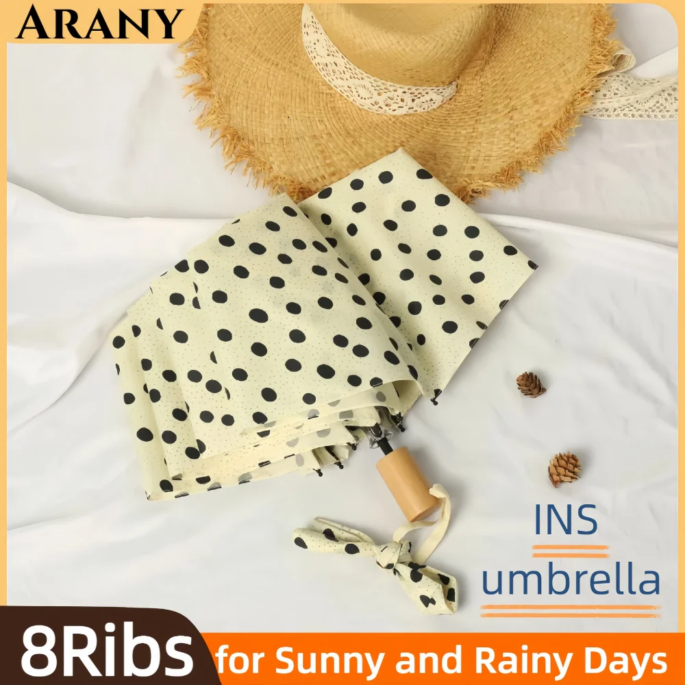 

ARANY Japanese Umbrella Artistic and Fresh Polka Dot Retro Folding Simple Portable Lightweight Wooden Handle Three-fold Umbrella