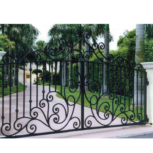 Elegant Traditional Wrought Iron Villa Gate Manual Swing Home Garden Aluminium Wood Stainless Steel Hardware Entry Courtyard TD