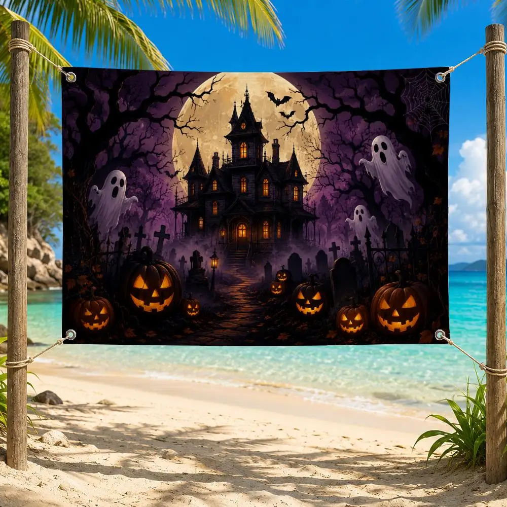 Horror Halloween Ghost Girl Flags Fade Resistant Flag Washable Lightweight HD Print Indoor Outdoor All-Weather