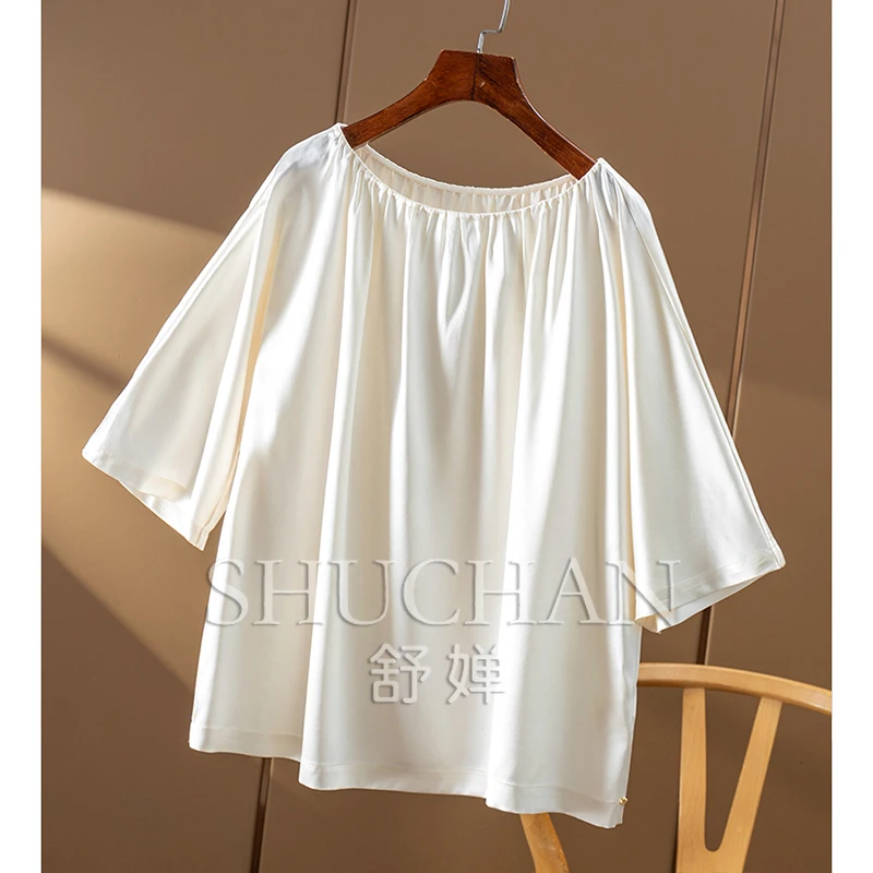 100% Natural Silk  Satin Loose Blouse Women 34B5  Blusas De Verano Mujer 2025 Blusas De Mujer  ladies tops