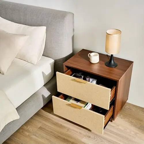 Saint Mossi Rattan Nightstands Set of 2 - Boho Bed Side Tables with 2 Storage Drawers, Mid Century Modern Sofa End - view 5