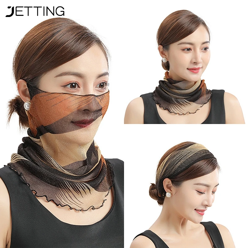 

New Women Spring Summer Chiffon Neck Collar Scarf Women Thin Sunscreen Variety Hanging Ear Veil Anti-UV Mask Pullover Scarf