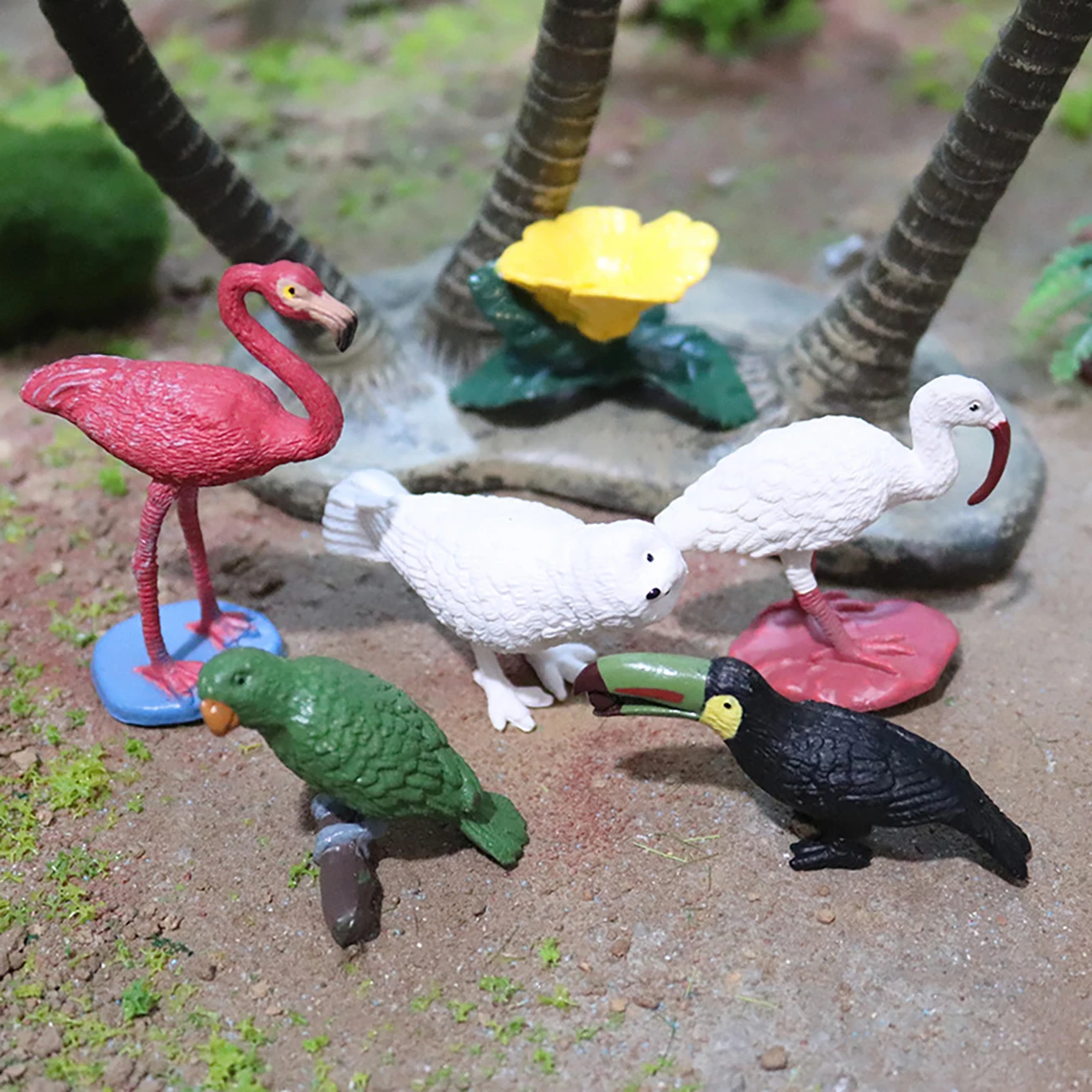 7pcs/10pcs/17pcs Children\'S Science Education Cognitive Simulation Wild Bird Animal Model Solid Bird Mini Flamingo Parrot Toucan