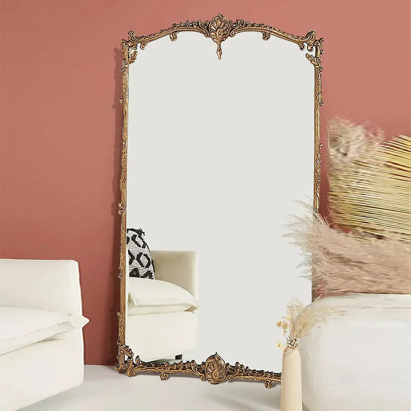 Light luxury three-dimensional carved full-body mirror Internet celebrity home bedroom living room cloakroom hand-carved wall-mo