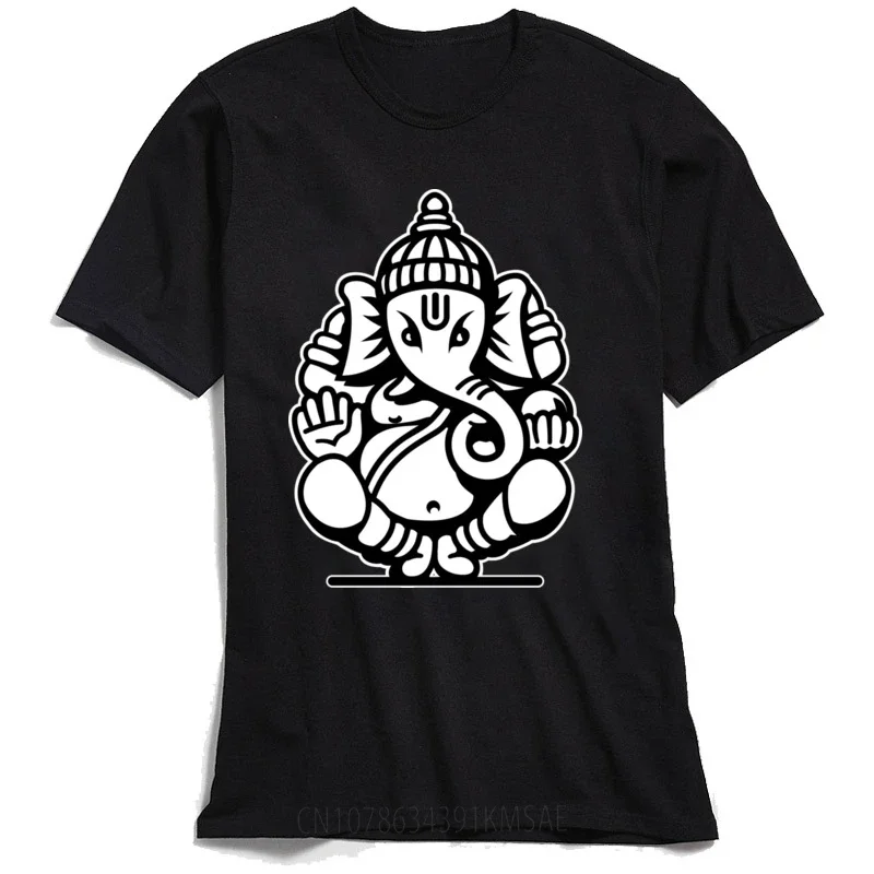 Men T Shirts Red TShirt Ganesha Ganapati Elephant Printed Crewneck Tee Shirt Wholesale Cotton Fabric Mens Short Sleeve T-shirt