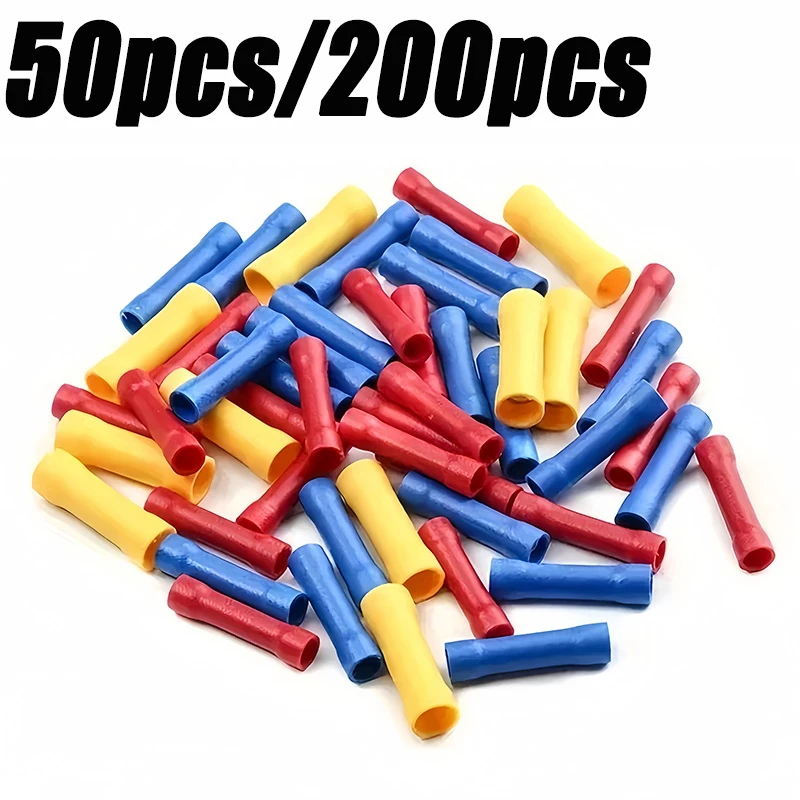 50/250 PCS BV Crimp Terminal Butt Crimp Connector Wire Copper Insulated Electrical Direct Wire Terminal BV1.25 BV2 BV5,