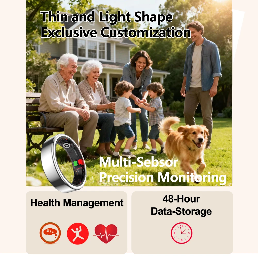 Cincin Kesehatan Pintar AI Ultra-tipis Titanium untuk Wanita Pria, Oksigen Darah, Tekanan Darah, Pemantauan Tidur, Penghitungan Langkah, Tahan Air Ip68