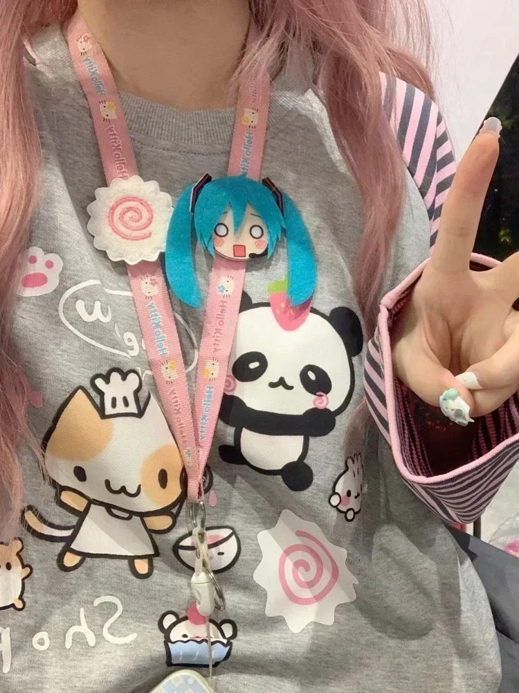 Harajuku Stripe T Shirt E-girl Kawaii Chinese Panda Graphic T-shirts Women Cutecore Cartoon Raglan Sleeve Clothes Fall