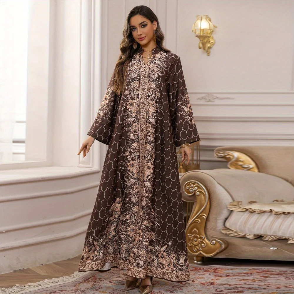 Formelles Damenkleid für Ramadan und Hochzeiten, muslimischer Kaftan aus dem Nahen Osten – Dubai-arabisches Kleid mit eleganten Strasssteinen