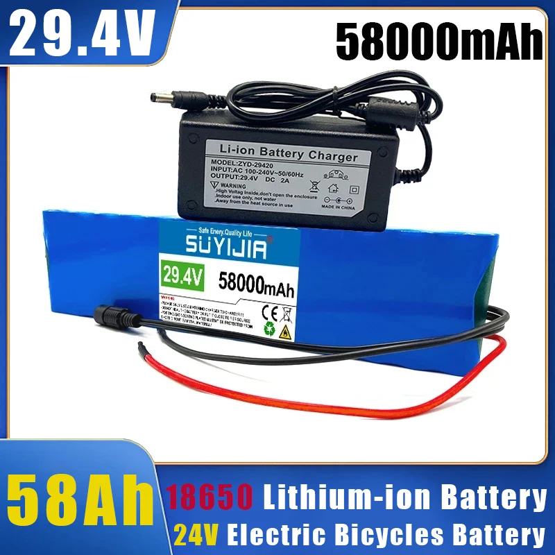 

24V 58000mAh Battery Pack 7S2P 18650 29.4V 7S2P Li-ion Rechargeable Batteries for Electric Bicycle Moped Scooter W/ BMS Charger