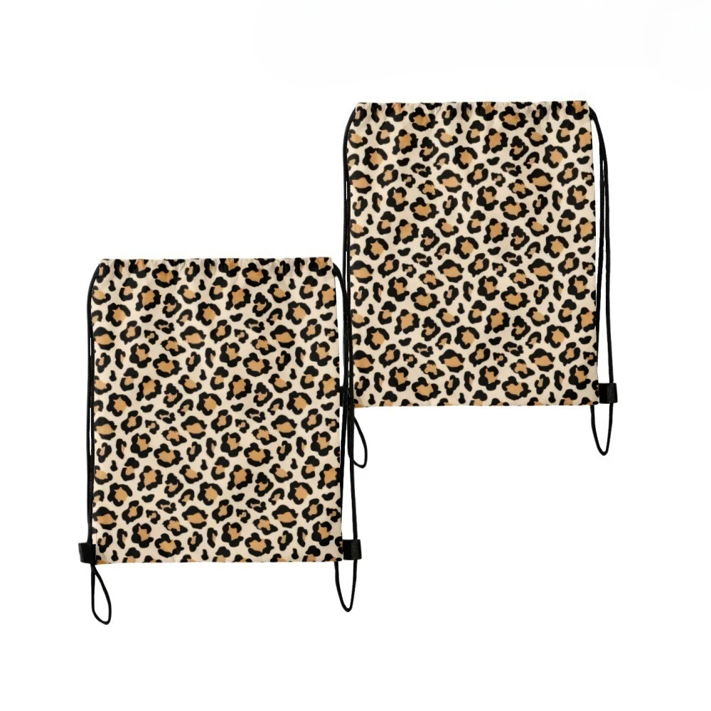 2PCS Animals Tiger Leopard Printed Drawstring Bags Hiking Outdoor Oxford Beach Travel Storage ​Trendy Streetwear Bags