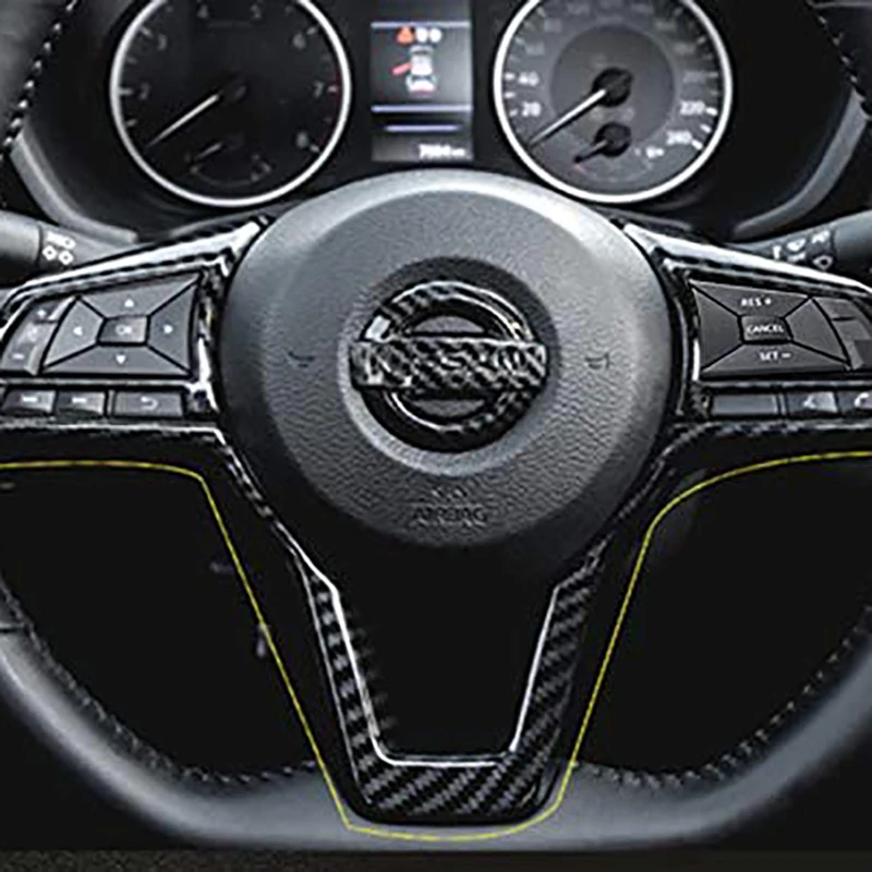 Carbon Fiber Steering Wheel Decoration Cover Frame Trim for Nissan Rogue Altima Sentra Kicks LEAF Versa Accessories