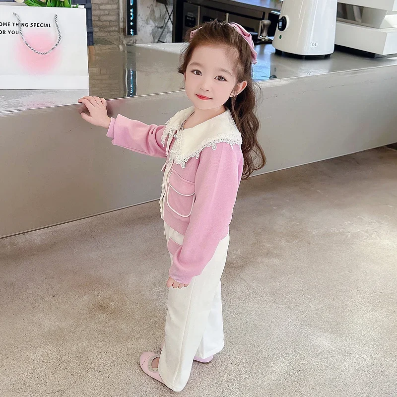 Elegant Style Children Clothing Sets for Girls Lace Jacket Pants 2 Pcs Suit Spring Kids Clothes Outfits Baby Casual Tracksuits