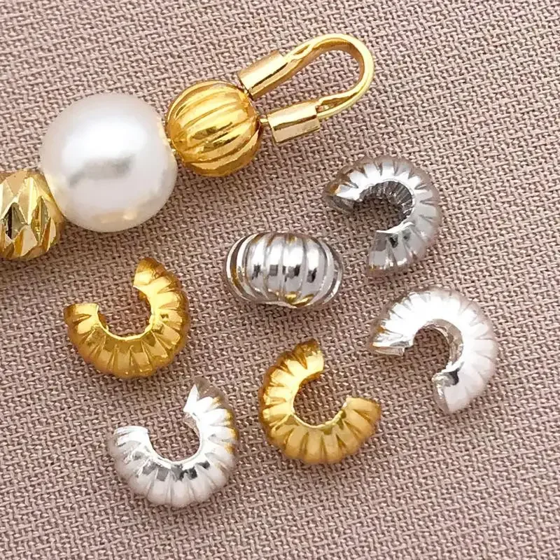 10pcs 4mm 18K Copper Plated Genuine Golden Thick Silvery Pattern Crescent End Buckle, DIY Jewelry Making Accessories