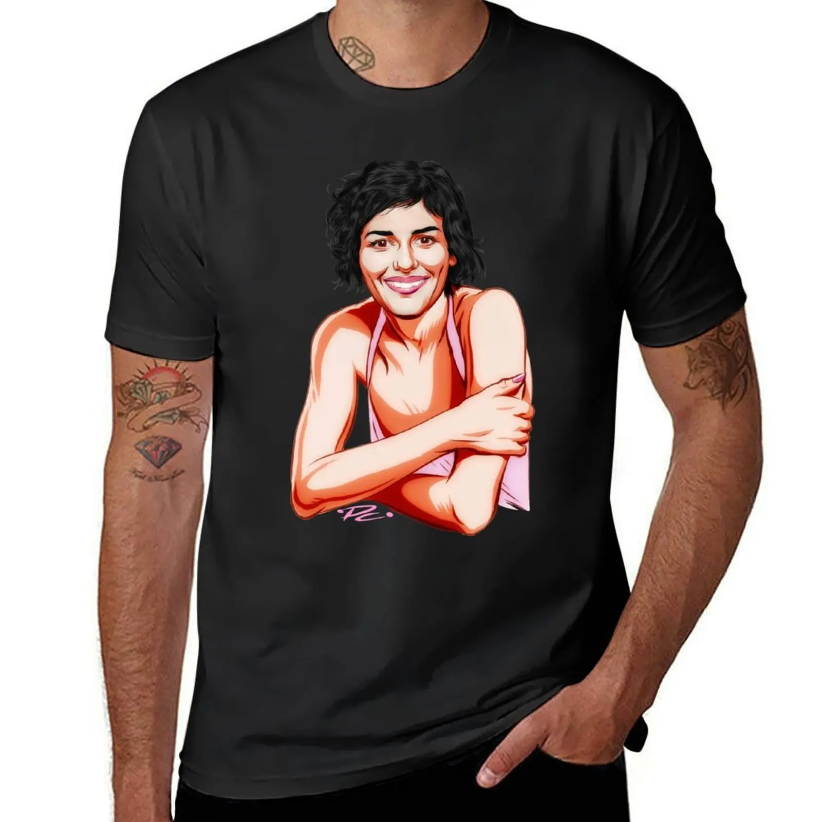 Audrey Tautou - An illustration by Paul Cemmick T-Shirt for a boy plain korean fashion mens graphic t-shirts big and tall