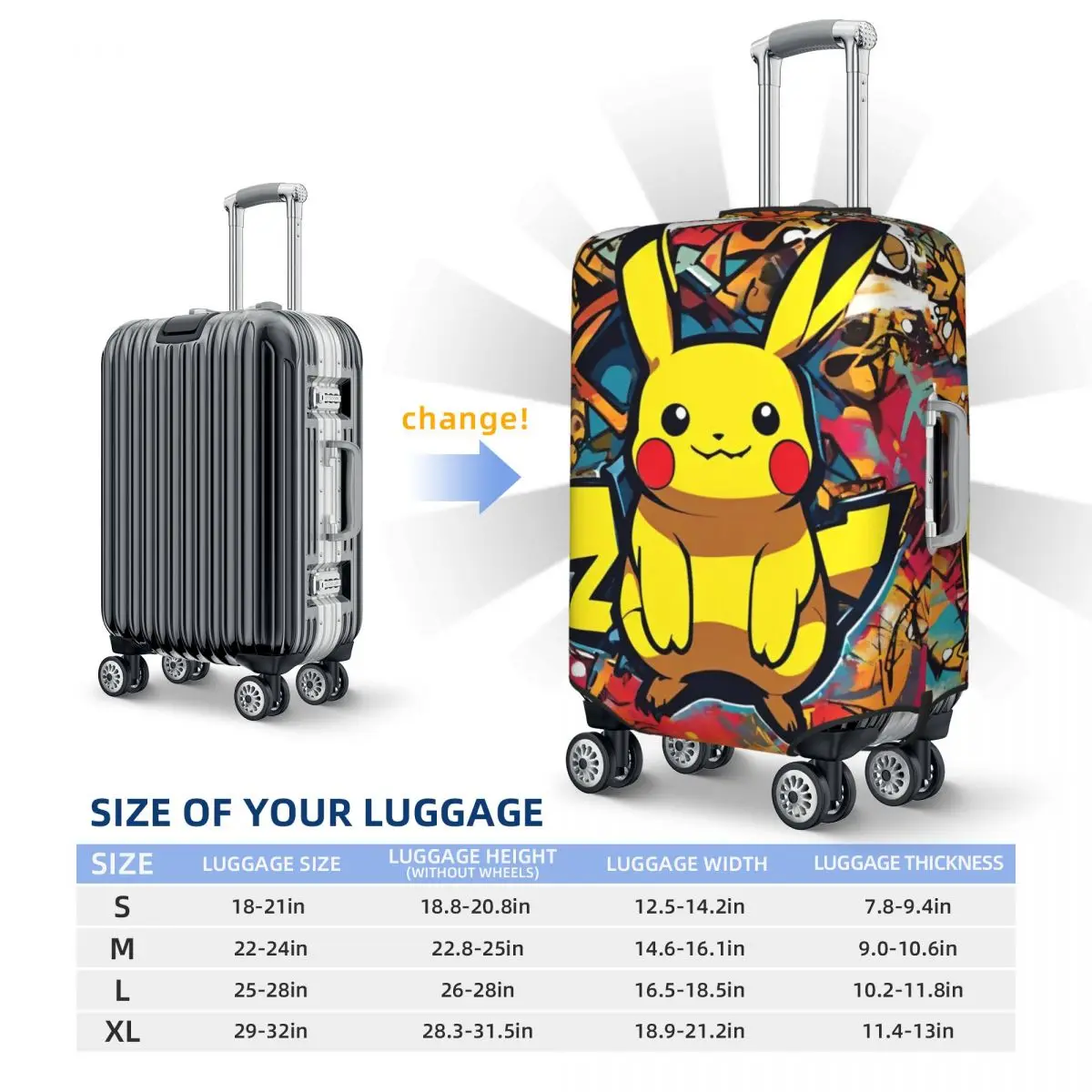 Pokemon Pikachu Suitcase Cover Cruise Trip Vacation Strectch Luggage Case Protection