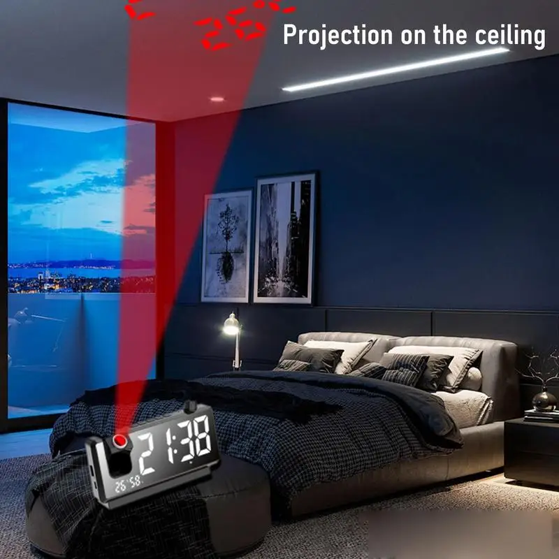 Digital Clock Projector HD LED Display Smart Projection Clocks For Bedroom 180 Degree Rotatable Digital Clock Projector Modern