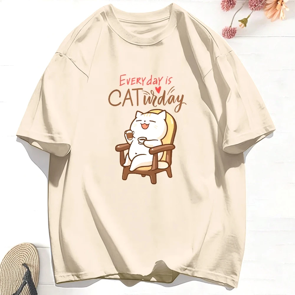 كل يوم هو القط عطلة القهوة القطط سعيد يطبع القمم لينة س الرقبة تي شيرت ملابس كاجوال ملابس النساء الصيف تي شيرتات عجيبة