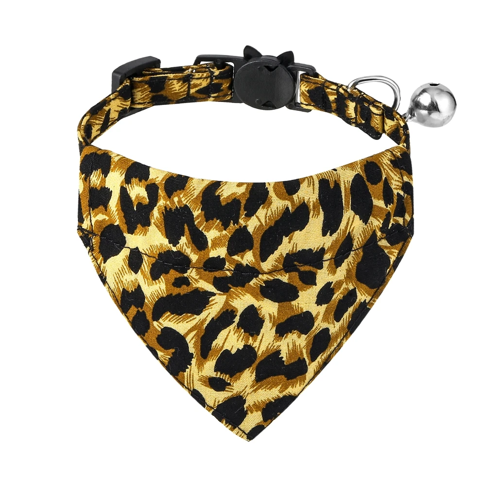 100% Cotton Leopard Print Safety Buckle Breakaway with Cute Bow Tie and Bell for Kitten Adjustable Pets Bandana Cat Collar