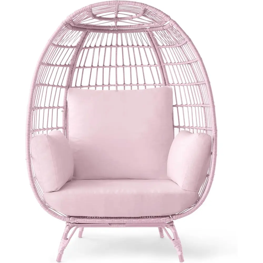 Oversized Pink Egg Chair with 4 Cushions for Indoor and Outdoor Use, Durable Steel Frame, Supports 440lbs
