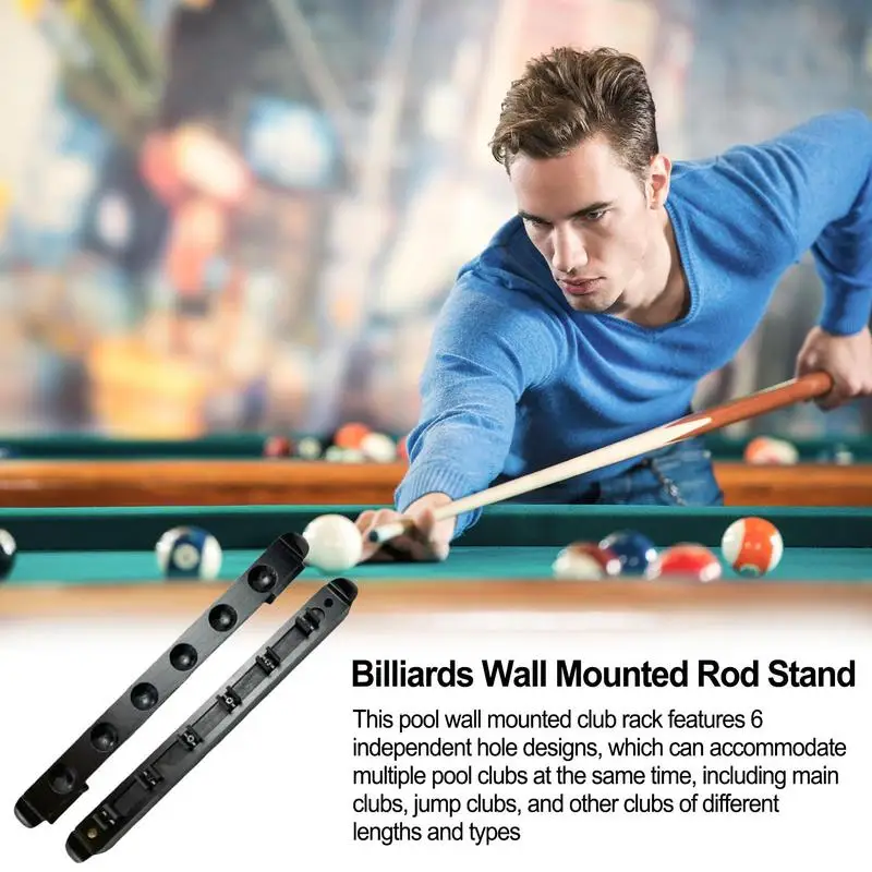 Wall Mounted Pool Cue Rack 6-Hole Pool Billiard Stick Holder Wall Rack Game Room Billiard Cue Display Rack In Roman Fashion For