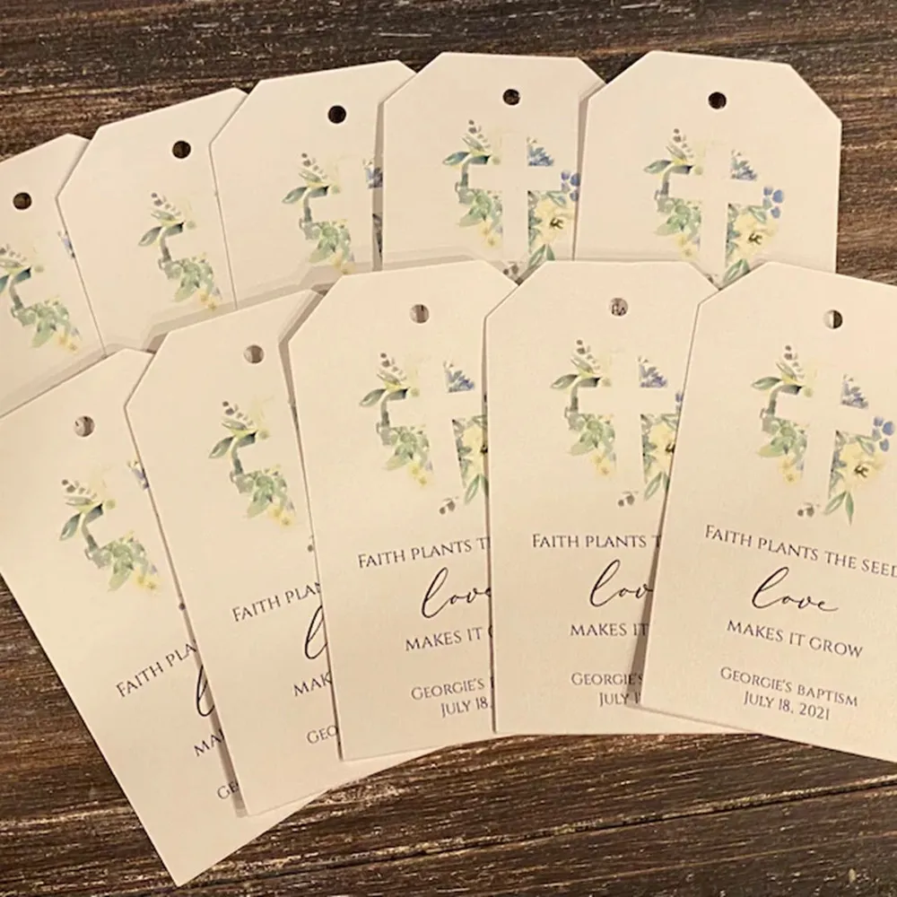 Customized Baptism Favor Labels, Faith Plant Seed, Love Makes It Grow, Baptism Favor, Crosses, Personalized Plant Favor Labels