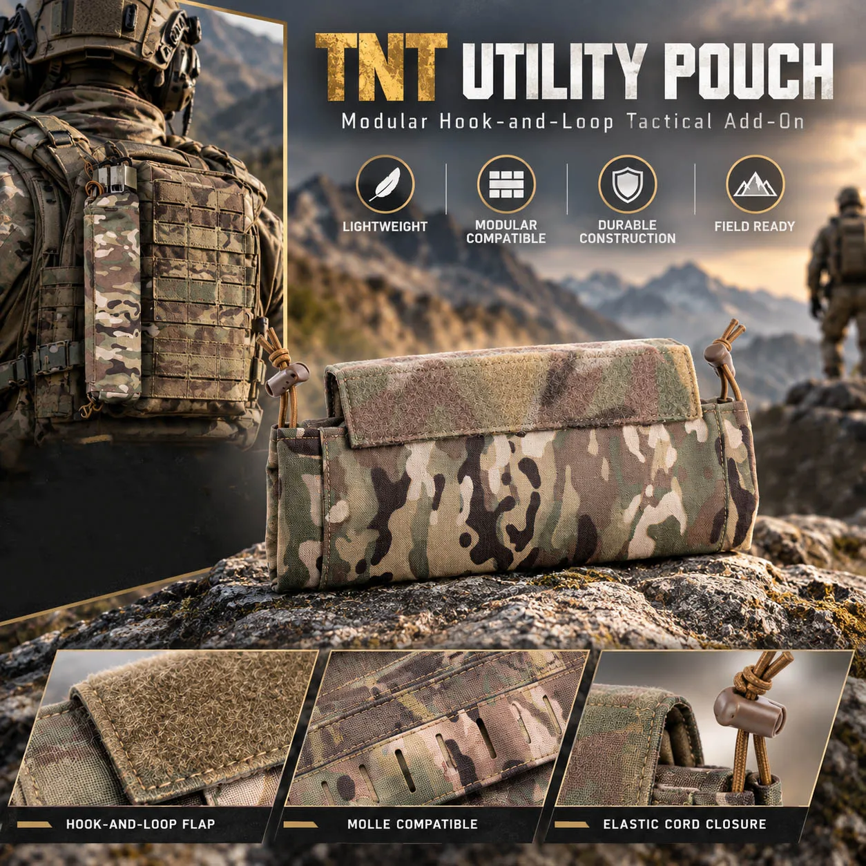 Tactical TNT Utility Pouch Portable Multifunctional Storage Bag Hook Loop or MOLLE Mounting Organizer for Outdoor Training Gear