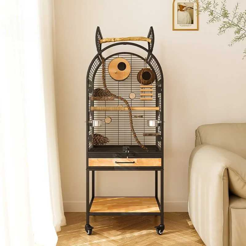 Baroque Garden Luxury Bird Cage Parrot Cage Large Household Solid Wood Splash-proof New Xuanfeng Tiger Skin Bird Villa