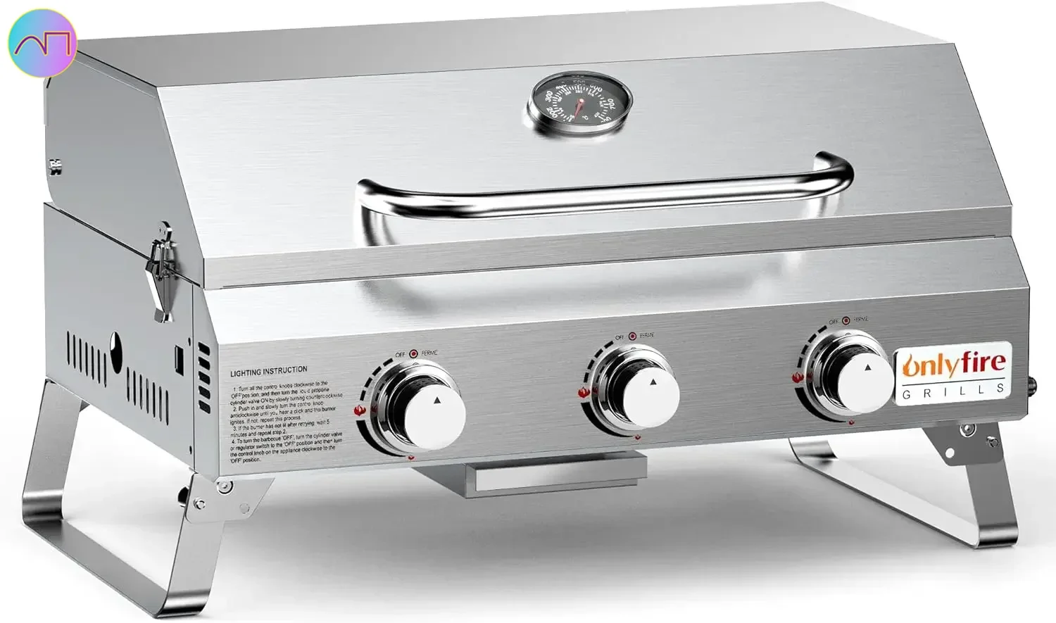 

Onlyfire Tabletop Gas Grill 3 Burners, 24" Stainless Steel Portable Propane Grill with Foldable Legs