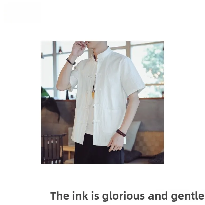

Men's ort Sve Cotton Linen irt Collar Button Retro Chinese Sle Summer Faion Brandl Slim Fit Thiened Wool irt