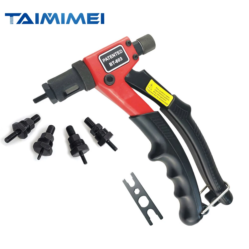 Taimimei 8 "Hand Klinkhamer Gun Kit Met 4 Stuks Opspandoorns M3 M4 M5 M6 Gemakkelijk Hanteren Klinken Klinknagel Tool kit Metric Neus Stukken