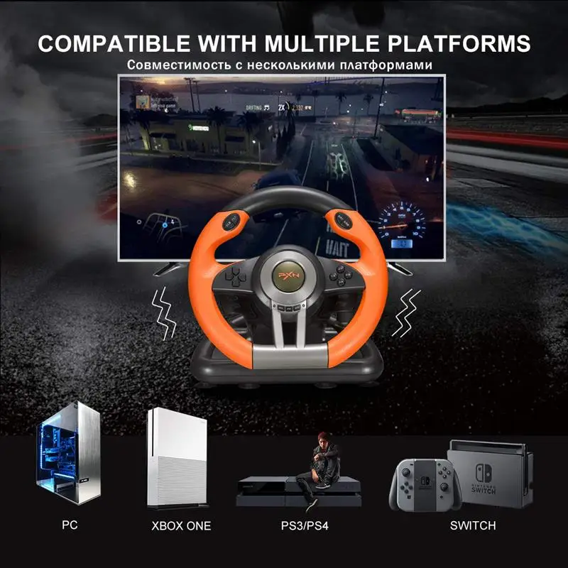 Gaming Steering Wheel Volante PC Racing Wheel 180° Universal PXN V3 Pro with Pedals for PS3/PS4 /Xbox One/Switch/Xbox Series X/S