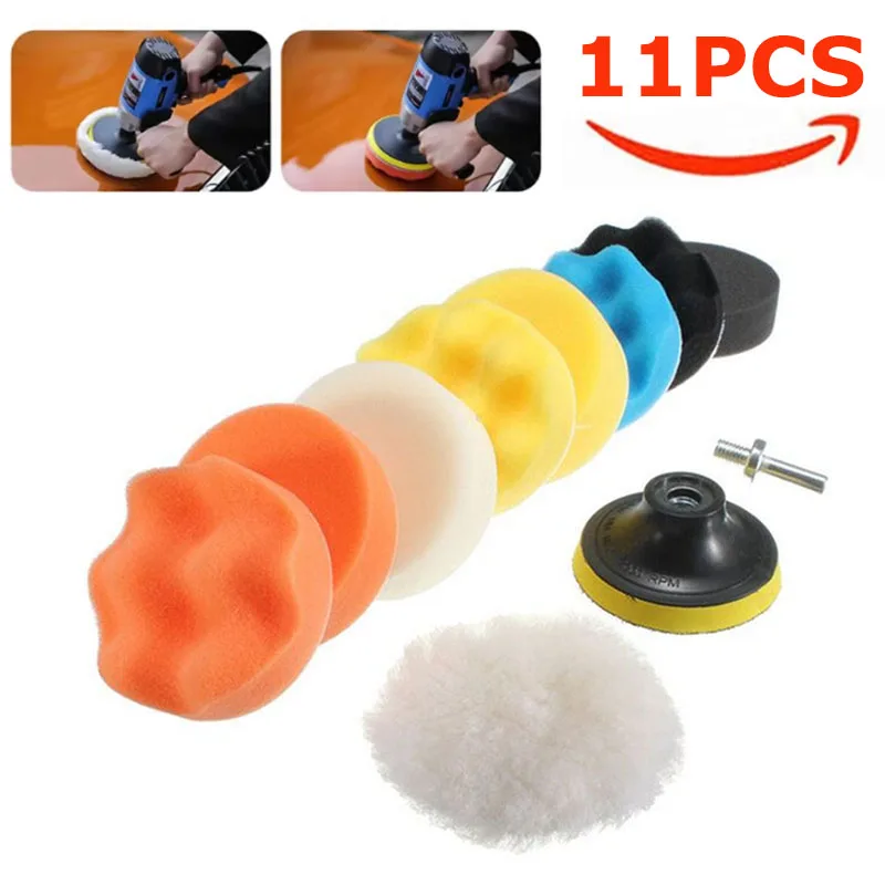 11PCS Car Polishing Sponge Pads Kit Foam Pad Buffer Kit Polishing Machine Wax Pads for Motorcycle Vehicle Removes Scratches