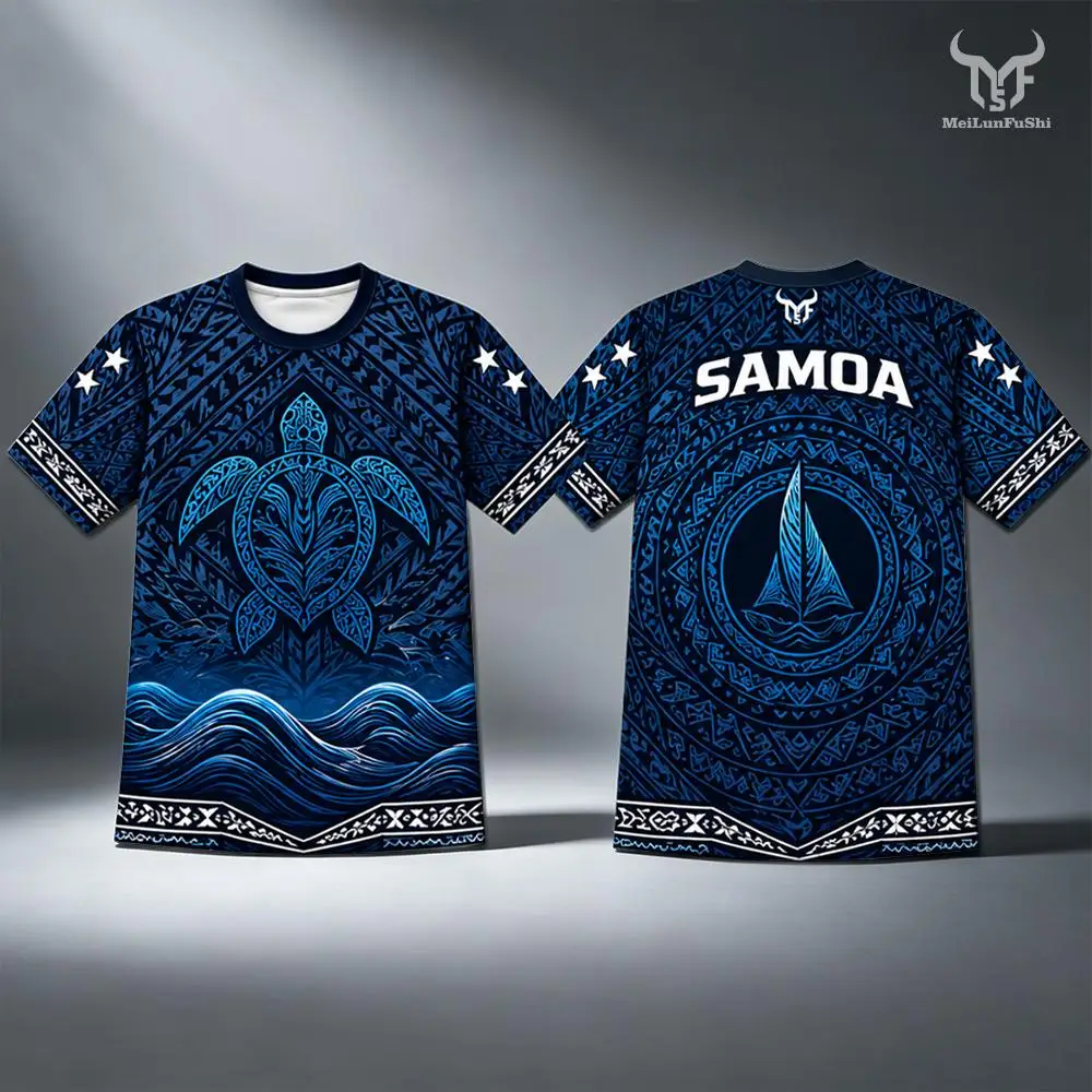 

New Samoa Vintage Jersey Sports Quick Dry Football T-shirt Polynesian Tribal Tattoo Samoan Sea Turtle & Sailboat Graphic Tops
