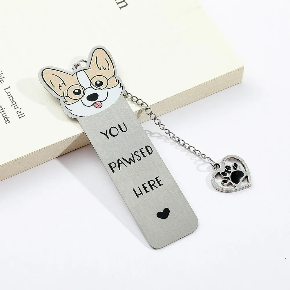 Cute Cartoon Dog Bookmark Paper Sign Pendant Paging Marker Creative Stainless Steel Reading Book Clip Stationery Learning Suppli