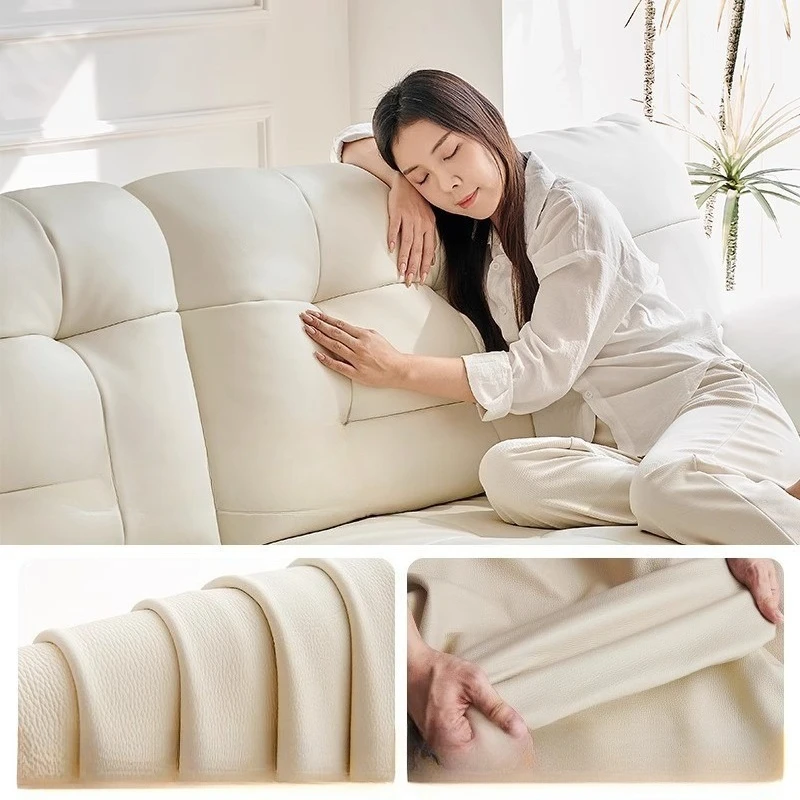 Nordic simple leather art modern light luxury first layer cowhide straight row down cloud leather sofa