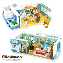 Creative Rilakkuma Bear Mini living Room Kitchen Building Blocks City Friends Play House Set Micro Assemble Bricks Toy Girl Gift