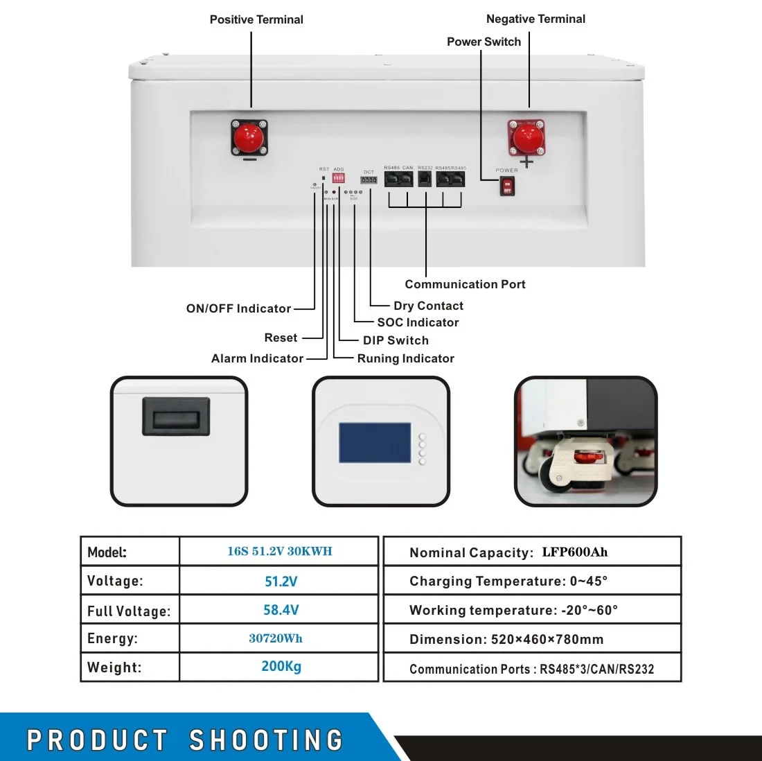 TEZE 30KWH 51.2V Powerwall LiFePO4 Battery 51.2V 16S 600Ah With RS485 CAN Built-in BMS 10KW Output Home Energy Storage System