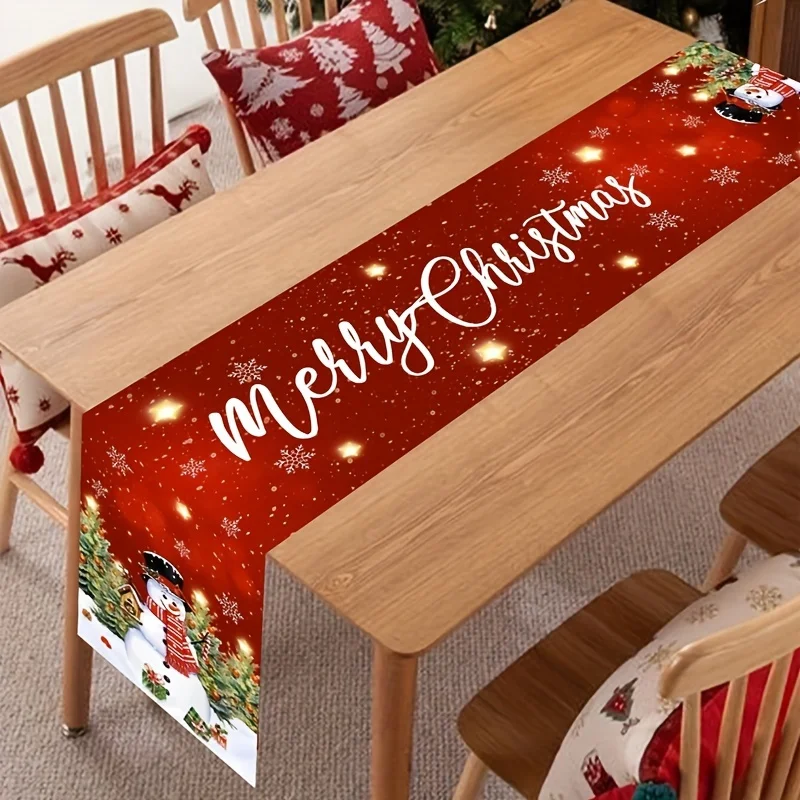 Merry Christmas Tree Snowman Linen Table Runner Dining Table Decor Reusable Winter Snowflake Table Runners Christmas Decorations