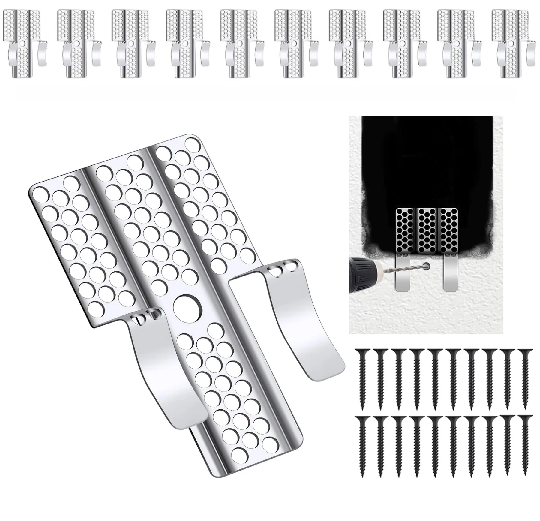 10/20PC Drywall Repair Clips Wall Patch Kit with 20/40 Screws for 1/2 Inch Sheetrock Professional Drywall Hole Repair Solution