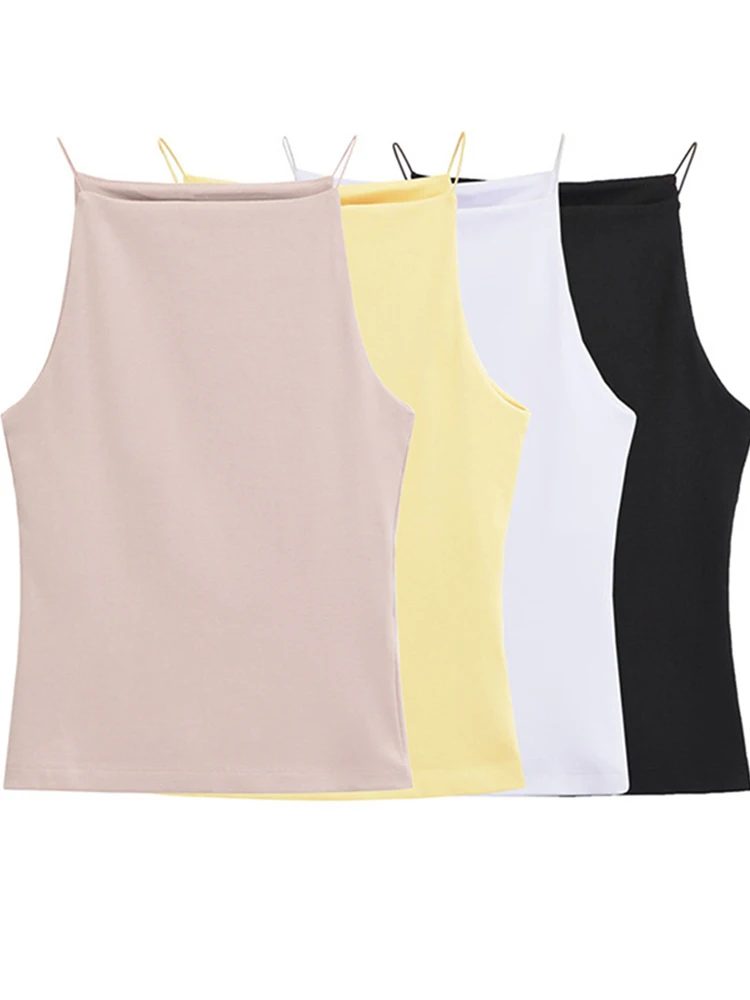 Women's Solid Color Halter Tank Top Sleeveless Vest Thin Straps Camisole Summer Casual Fashion Wear